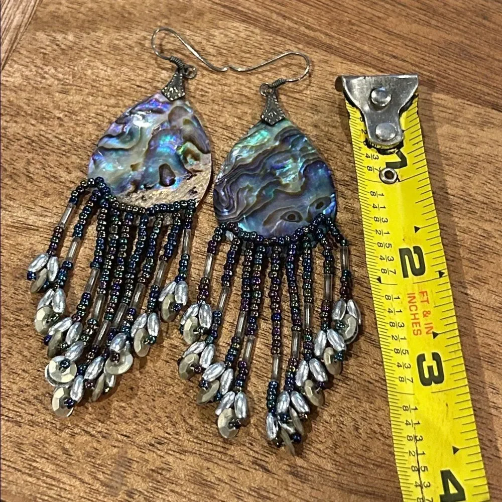 Earrings Iridescent Shells Boho Chic Whimsy Bohemian Beaded Dangle Earrings